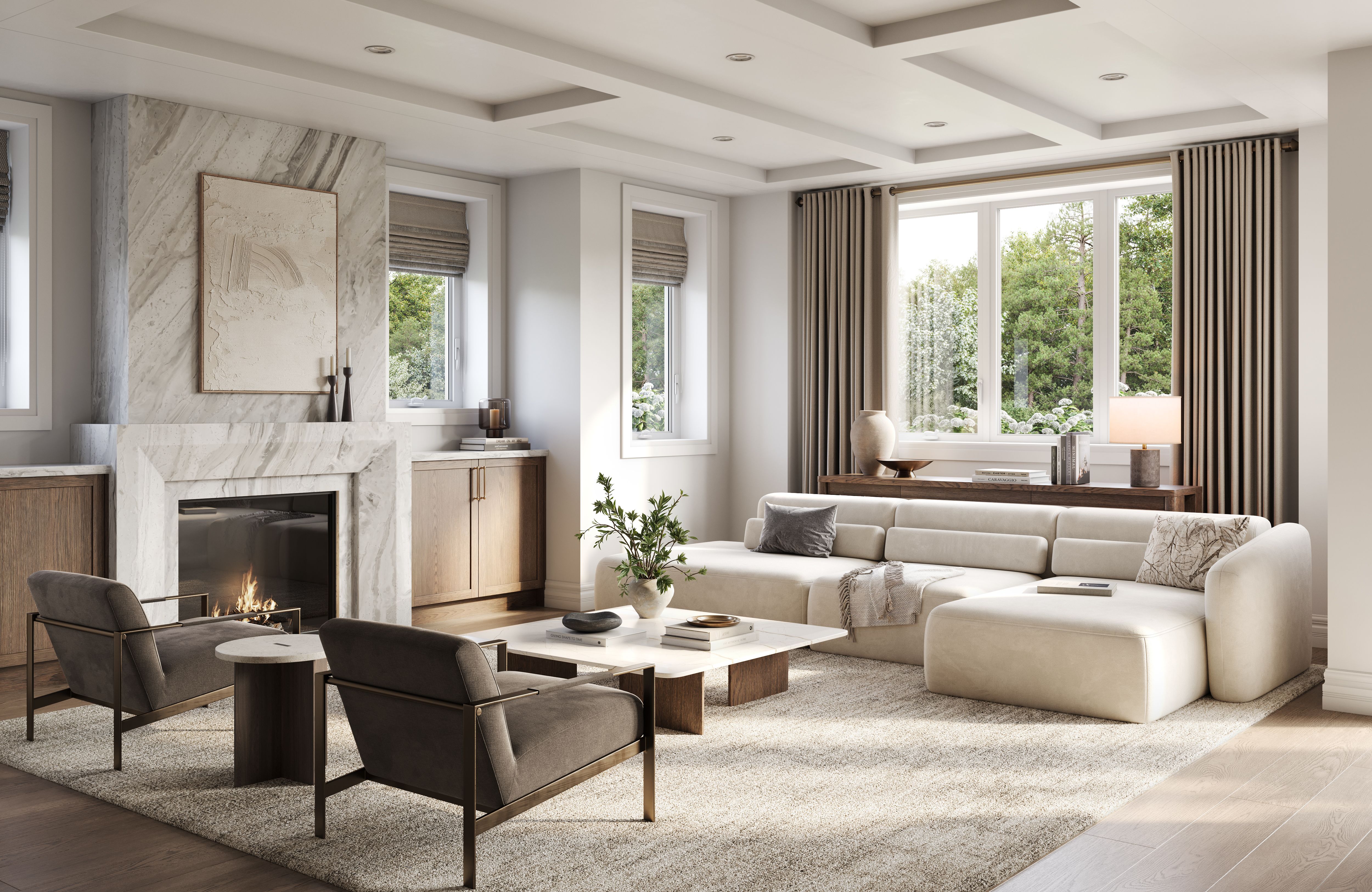 Five Oaks great room interior rendering